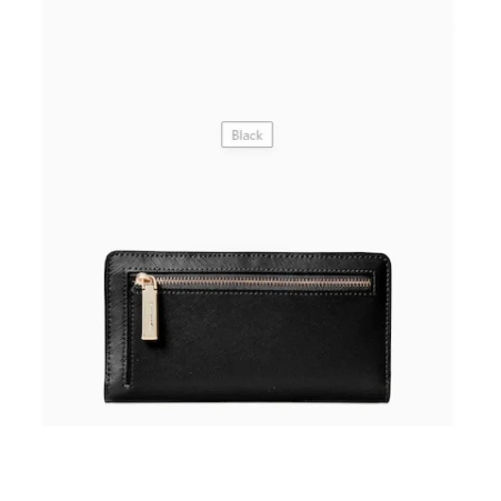 NWT KATE SPADE LARGE STACI SLIM BLACK & BIEGE BIFOLD WALLET